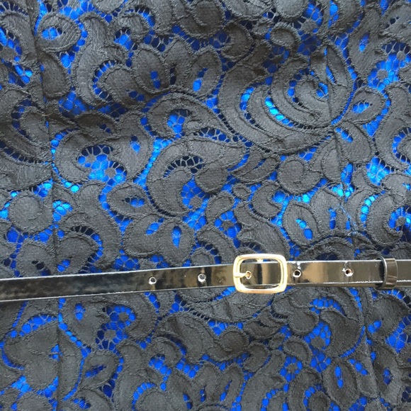 Milly Black Blue Floral Lace Belted Sheath Dress - Picture 5 of 7